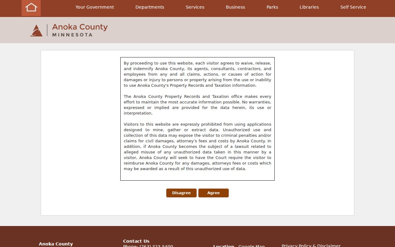 Ramsey residents directory Anoka County Property Access screen