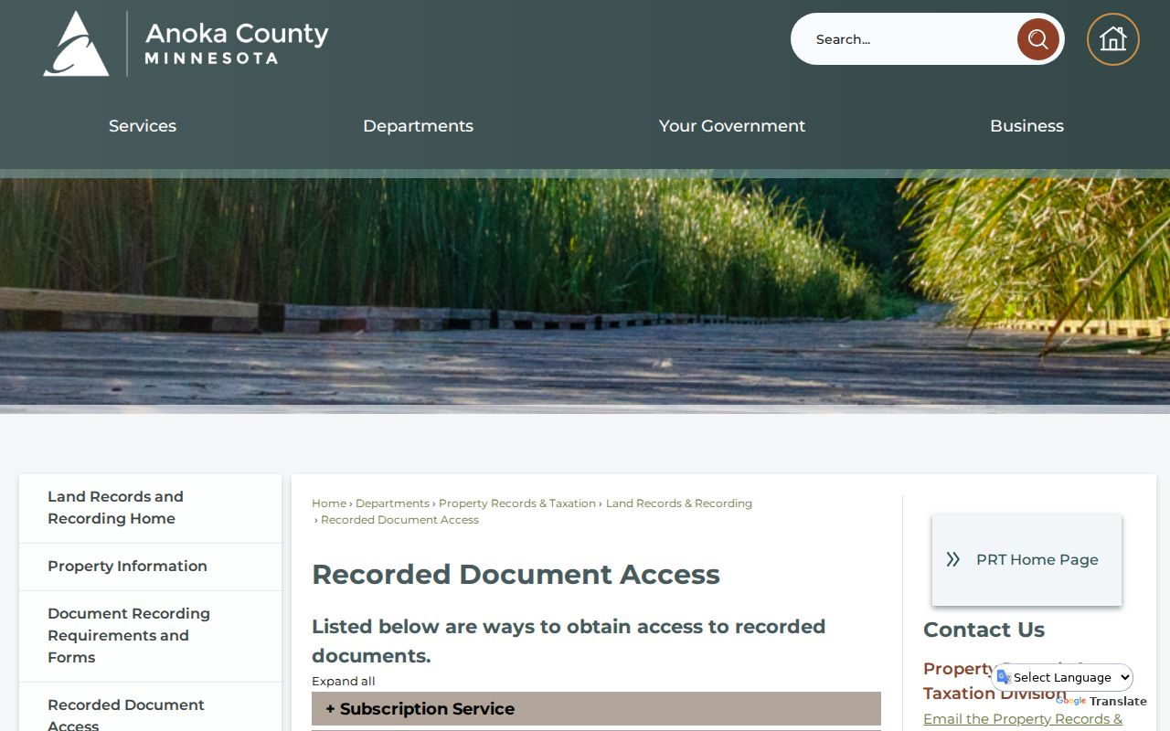 Ramsey street directory image of Anoka County recorded document access choices