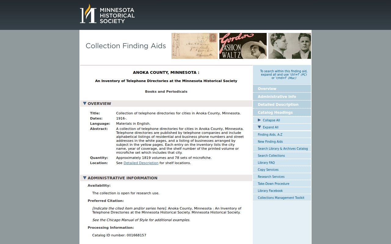 Ramsey city directory telephone collection at Minnesota Historical Society