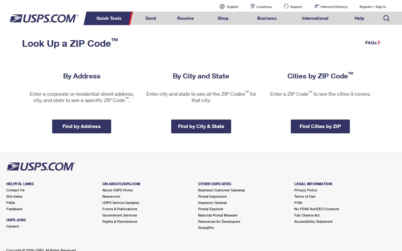 Ramsey ZIP code USPS address lookup screen